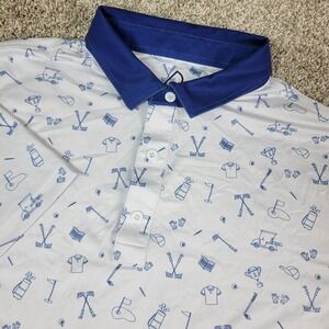 Deolax Mens XL White AOP Golf Performance Stretch Polo Short Sleeve